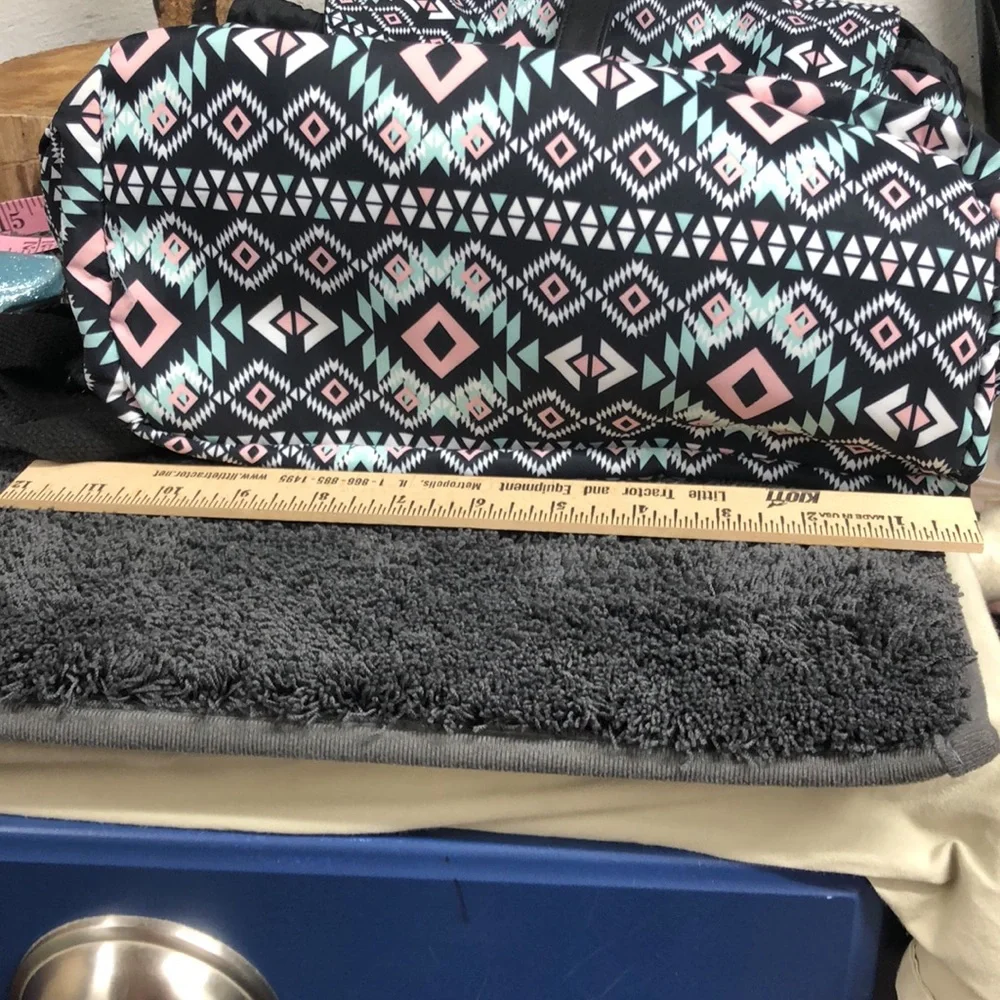Large‎ backpack purse Aztec print teal blush and black drawstring closure
